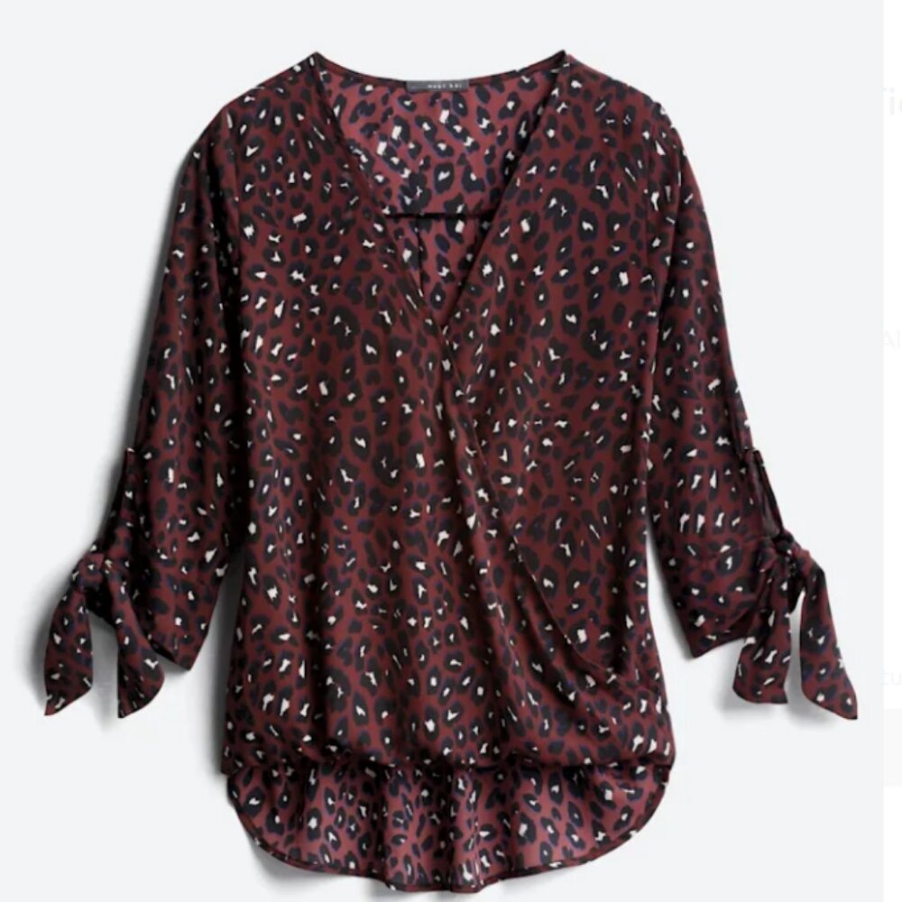 West Kei Allan Surplice Tie Sleeve High Low Blouse-Burgundy